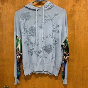 409.  Desigual Light Blue Floral Embroidered Hoodie